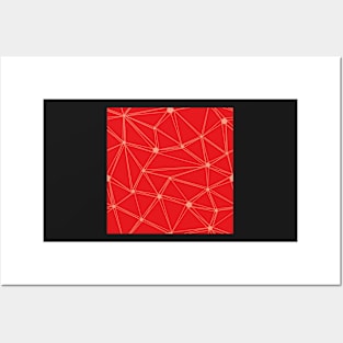 Pentagon grid fiery red and coral Posters and Art